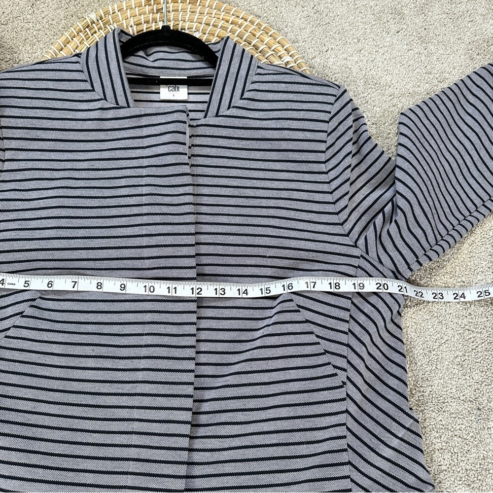 CAbi Dappled Striped Navy Gray Collarless Car Coat Jacket Blazer Academia Size L - Picture 15 of 16